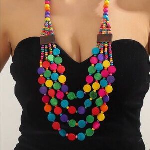 Wooden multi colored necklace with earrings